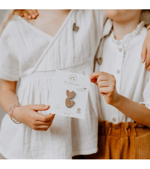 Hearts to share - 2 Sequined felt pin - Gold Les Petites Hirondelles broches and pins hat pin badges collectible