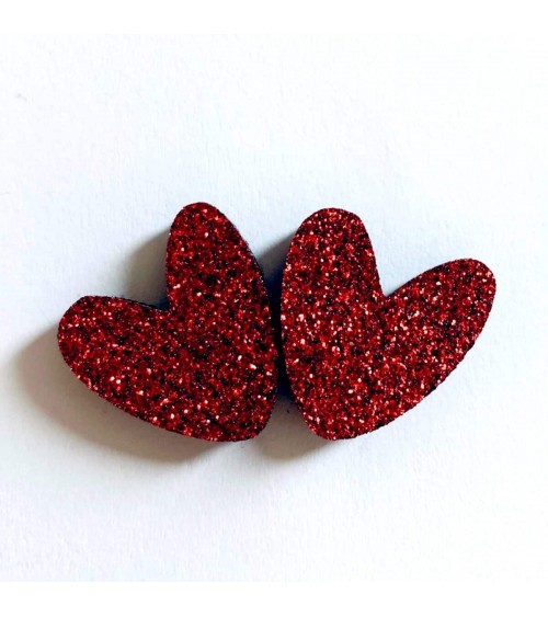 Coeurs à partager - 2 Pin’s en feutrine pailletée - Rouge Les Petites Hirondelles pins rare métal originaux bijoux suisse