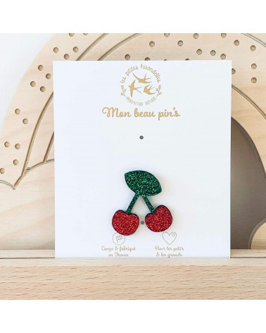 Cherry - Sequined felt pin Les Petites Hirondelles broches and pins hat pin badges collectible