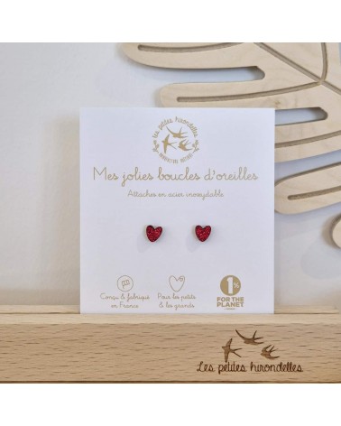 Hearts - Glittery wooden earrings Les Petites Hirondelles cute fashion design designer for women