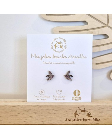 Swallows - Glittery wooden earrings - Multicolour Les Petites Hirondelles cute fashion design designer for women