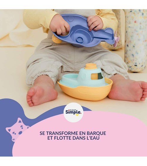 Bateau 2 en 1 - Turquoise et jaune - Jouet pour le bain Le Jouet Simple idée cadeau original suisse