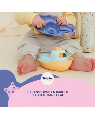 Bateau 2 en 1 - Turquoise et jaune - Jouet pour le bain Le Jouet Simple idée cadeau original suisse