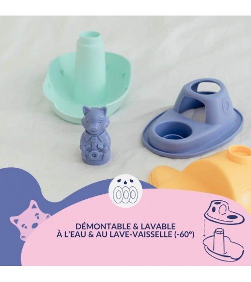 Bateau 2 en 1 - Turquoise et jaune - Jouet pour le bain Le Jouet Simple idée cadeau original suisse