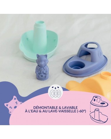 Bateau 2 en 1 - Turquoise et jaune - Jouet pour le bain Le Jouet Simple idée cadeau original suisse