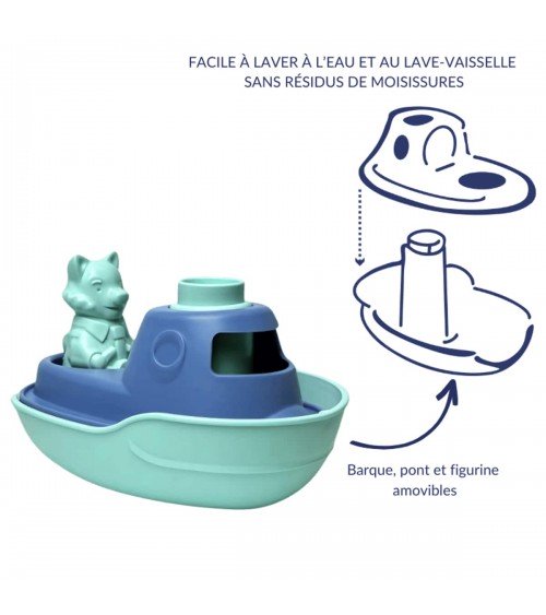 Bateau 2 en 1 - Turquoise et jaune - Jouet pour le bain Le Jouet Simple idée cadeau original suisse