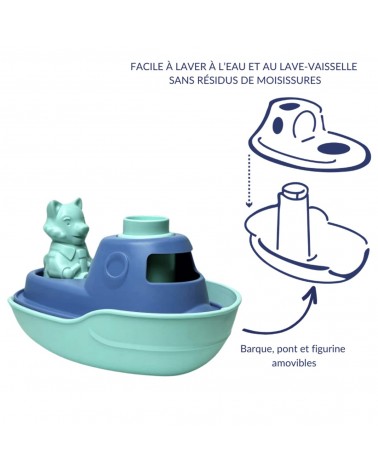 Bateau 2 en 1 - Turquoise et jaune - Jouet pour le bain Le Jouet Simple idée cadeau original suisse