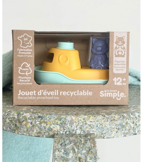 Bateau 2 en 1 - Turquoise et jaune - Jouet pour le bain Le Jouet Simple idée cadeau original suisse