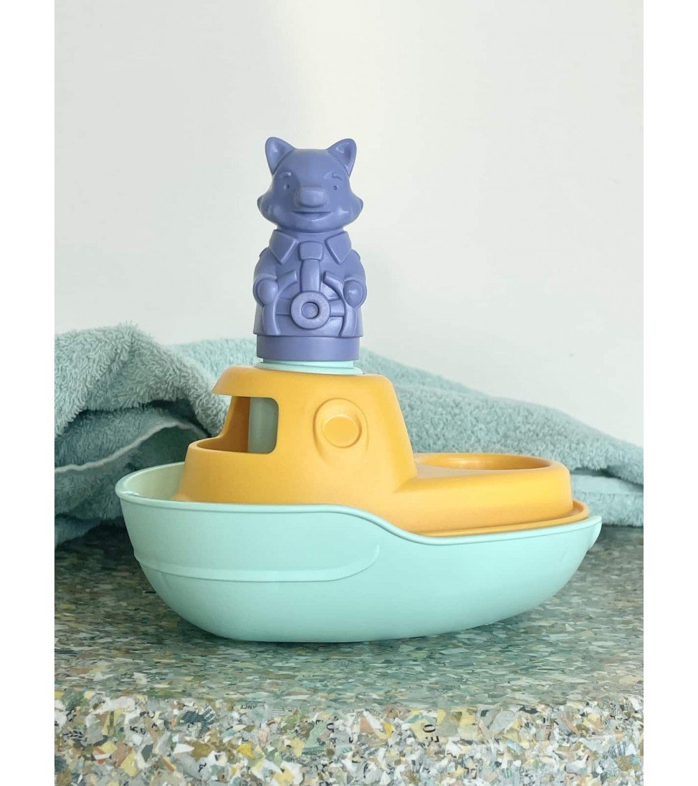 Bateau 2 en 1 - Turquoise et jaune - Jouet pour le bain Le Jouet Simple idée cadeau original suisse