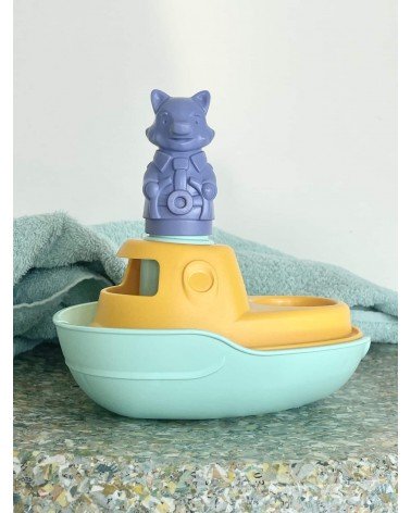 Bateau 2 en 1 - Turquoise et jaune - Jouet pour le bain Le Jouet Simple idée cadeau original suisse