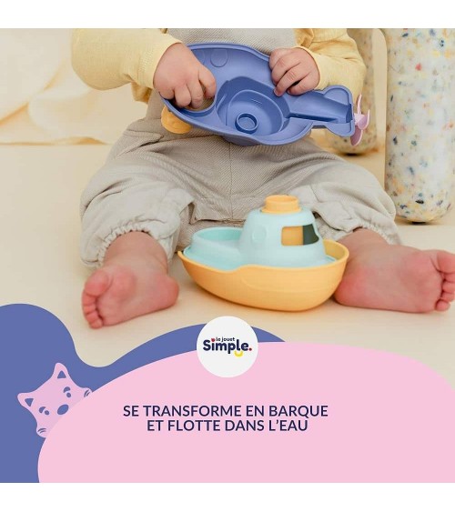 Bateau 2 en 1 - Jaune & Bleu - Jouet pour le bain Le Jouet Simple idée cadeau original suisse
