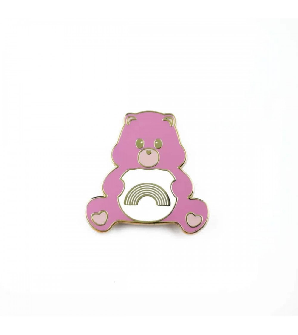 Pink teddy bear sending rainbows enamel pin Studio Inktvis broches and pins hat pin badges collectible