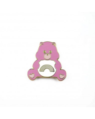 Pink teddy bear sending rainbows enamel pin Studio Inktvis broches and pins hat pin badges collectible