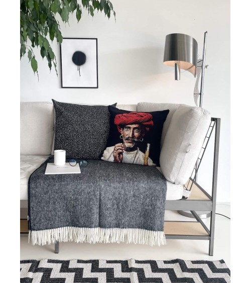Wolldecke HERRINGBONE Schwarz / Weiss - Decke, Kuscheldecke Bronte by Moon Schafwolldecke warme Woll Decken Sofa wohndecke ka...