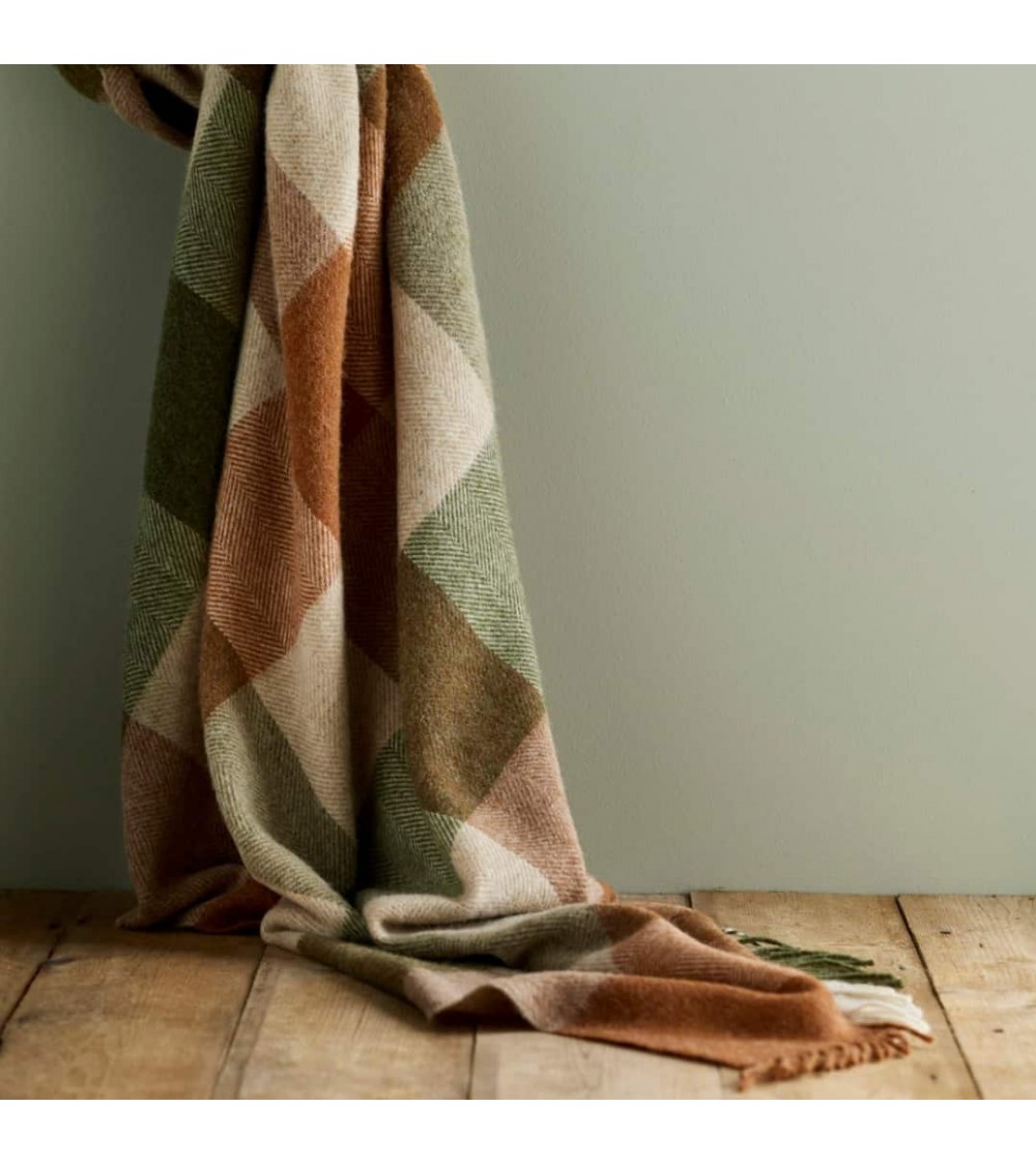 Wool Blanket BLOCK CHECK Terracotta / Green - Sofa Throw Bronte by Moon warm cozy soft sofa throw blanket picnic throws and b...