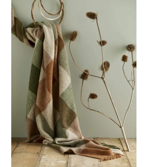 Plaid canapé BLOCK CHECK Terracotta / Vert - Couverture en laine Bronte by Moon un plaid cocooning couverture chaude douce pl...