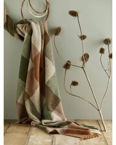 Plaid canapé BLOCK CHECK Terracotta / Vert - Couverture en laine Bronte by Moon un plaid cocooning couverture chaude douce pl...