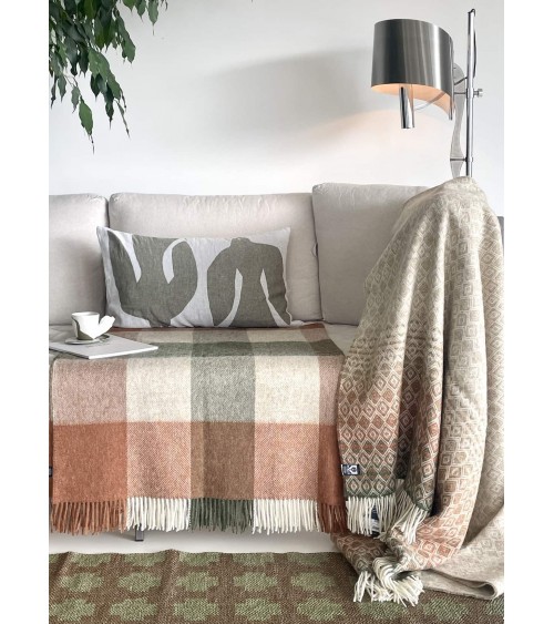 Plaid BLOCK CHECK Terracotta / Verde - Coperta in lana Bronte by Moon plaid per divano in lana coperta morbida letto matrimon...