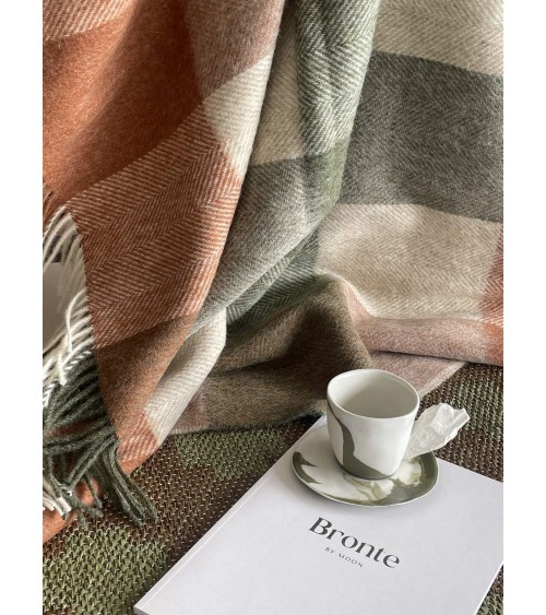 Plaid canapé BLOCK CHECK Terracotta / Vert - Couverture en laine Bronte by Moon un plaid cocooning couverture chaude douce pl...