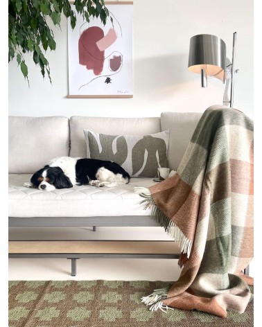 Plaid canapé BLOCK CHECK Terracotta / Vert - Couverture en laine Bronte by Moon un plaid cocooning couverture chaude douce pl...