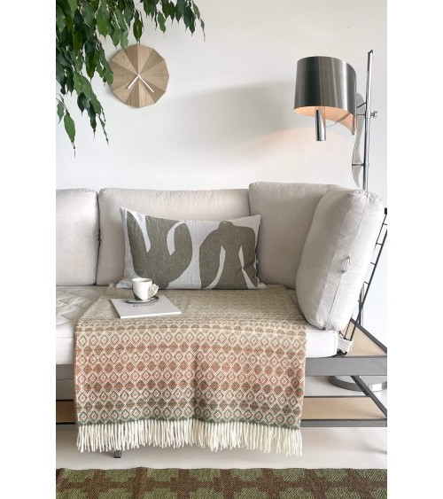 Plaid OMBRE DIAMOND Terracotta / Vert - Couverture en laine Bronte by Moon un plaid cocooning couverture chaude douce plaide lit