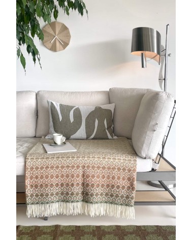 Plaid OMBRE DIAMOND Terracotta / Vert - Couverture en laine Bronte by Moon un plaid cocooning couverture chaude douce plaide lit