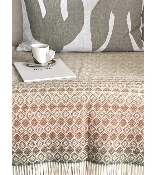 Plaid OMBRE DIAMOND Terracotta / Vert - Couverture en laine Bronte by Moon un plaid cocooning couverture chaude douce plaide lit