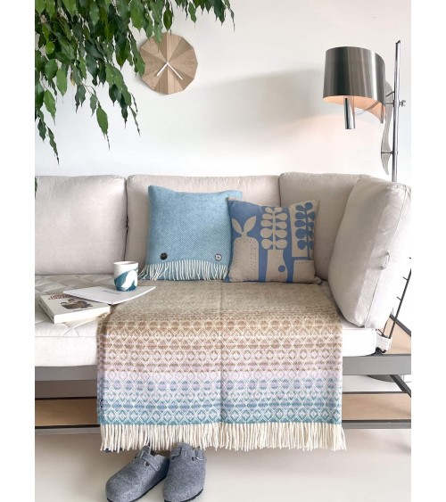 Plaid OMBRE DIAMOND Bleu / Violet - Couverture en laine Bronte by Moon un plaid cocooning couverture chaude douce plaide lit