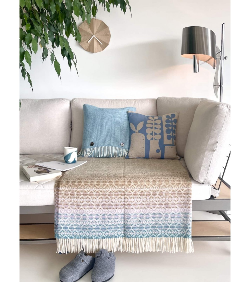 Wolldecke OMBRE DIAMOND Blau / Lila - Decke, Kuscheldecke Bronte by Moon Schafwolldecke warme Woll Decken Sofa wohndecke kaufen