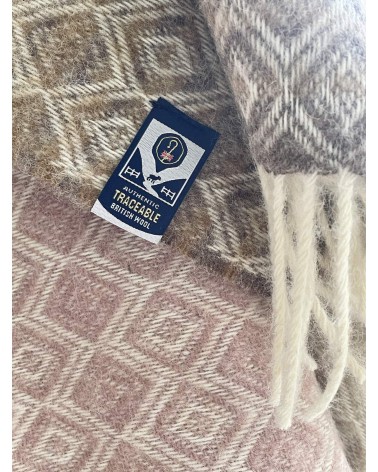 Wool Blanket OMBRE DIAMOND Pink / camel - Sofa Throw Bronte by Moon warm cozy soft sofa throw blanket picnic throws and blankets