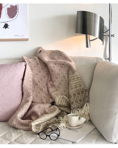 Plaid OMBRE DIAMOND Rose / camel - Couverture en laine Bronte by Moon un plaid cocooning couverture chaude douce plaide lit