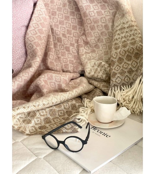 Plaid OMBRE DIAMOND Rose / camel - Couverture en laine Bronte by Moon un plaid cocooning couverture chaude douce plaide lit