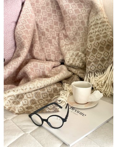 Wool Blanket OMBRE DIAMOND Pink / camel - Sofa Throw Bronte by Moon warm cozy soft sofa throw blanket picnic throws and blankets