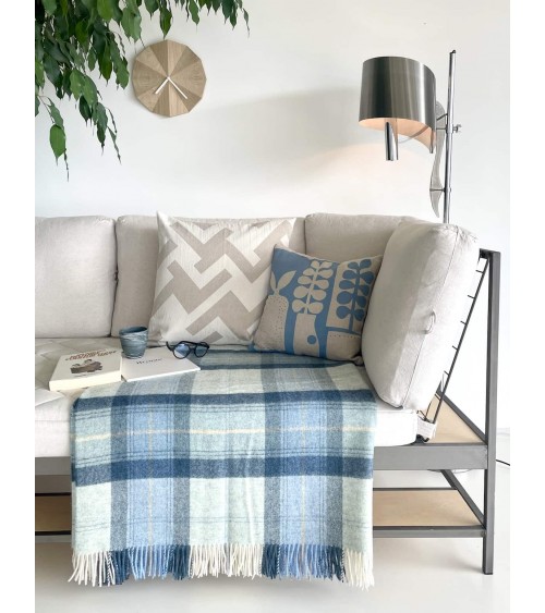 Plaid per divano SKYE DESIGN Blu - Coperta pura lana vergine Bronte by Moon plaid per divano in lana coperta morbida letto ma...