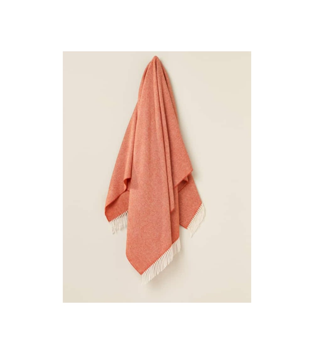 Plaid HERRINGBONE Orange / Rouille - Couverture en laine mérinos Bronte by Moon un plaid cocooning couverture chaude douce pl...