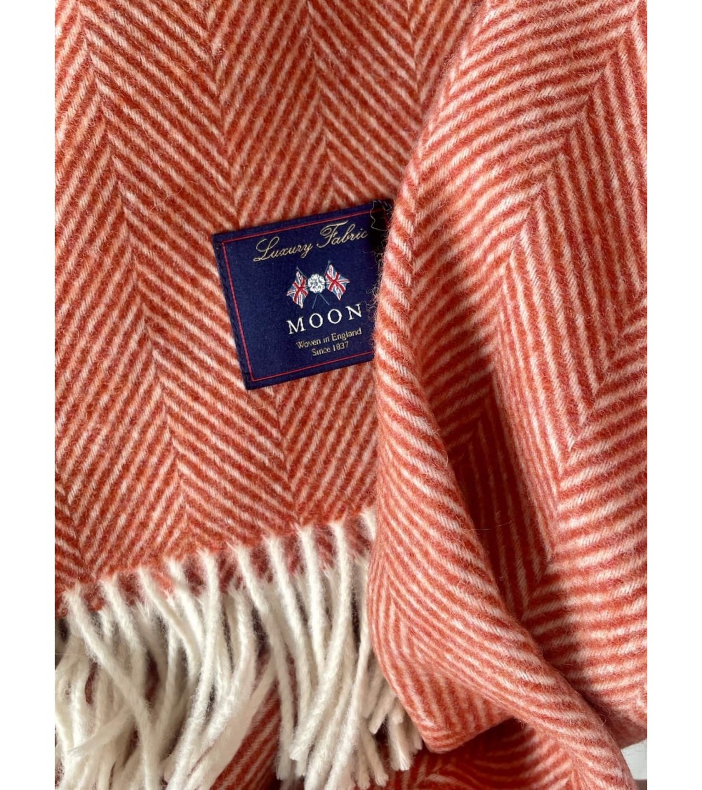 Plaid HERRINGBONE Orange / Rouille - Couverture en laine mérinos Bronte by Moon un plaid cocooning couverture chaude douce pl...