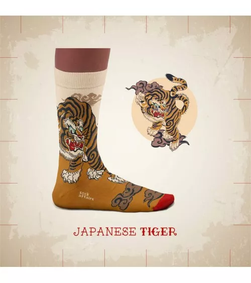 Tatouage traditionnel du tigre - Chaussettes originales Sock Affairs jolies pour femme originales pour homme chausset rigolot...