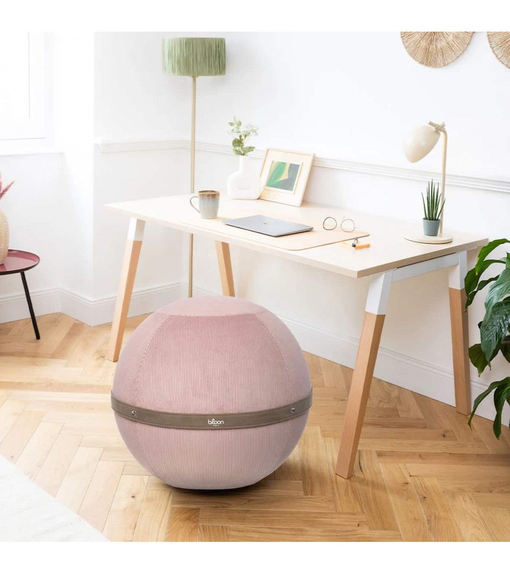 Siège Bloon Côtelé Rose pétale - Ballon d'assise Bloon Paris ergonomique swiss ball bureau d'assise