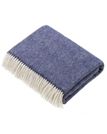 Plaid HERRINGBONE XL Bleu Marine - Couverture en laine, couvre lit Bronte by Moon un plaid cocooning couverture chaude douce ...
