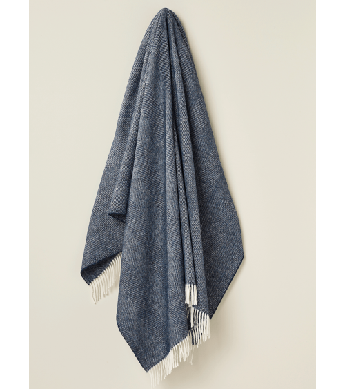Plaid HERRINGBONE XL Bleu Marine - Couverture en laine, couvre lit Bronte by Moon un plaid cocooning couverture chaude douce ...