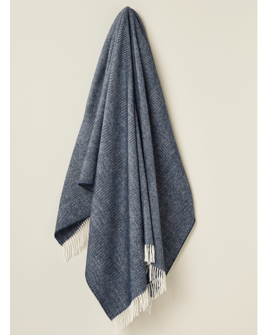 Plaid HERRINGBONE XL Bleu Marine - Couverture en laine, couvre lit Bronte by Moon un plaid cocooning couverture chaude douce ...