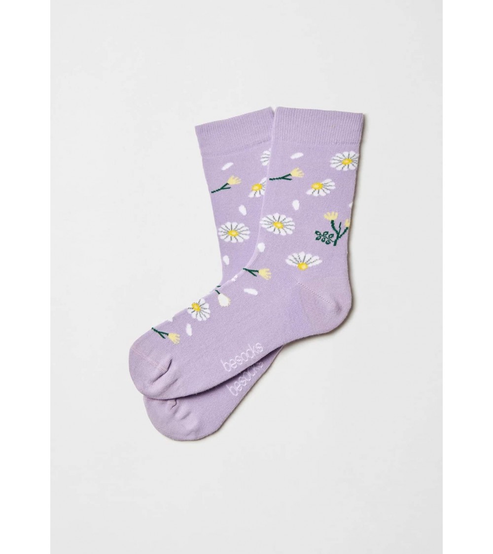 BeDaisy Purple - Organic cotton womens socks Besocks funny crazy cute cool best pop socks for women men