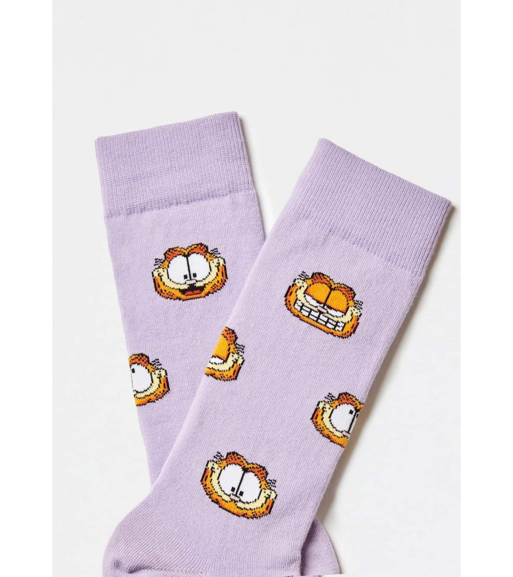 BeGarfield Faces Mauve - Chaussettes Garfield en coton bio Besocks jolies pour femme originales pour homme chausset rigolotes...