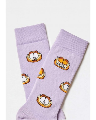 BeGarfield Faces Mauve - Chaussettes Garfield en coton bio Besocks jolies pour femme originales pour homme chausset rigolotes...