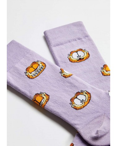 BeGarfield Faces Mauve - Chaussettes Garfield en coton bio Besocks jolies pour femme originales pour homme chausset rigolotes...