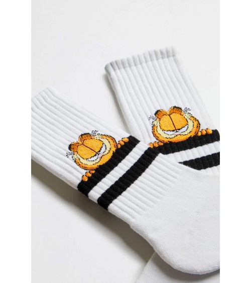 BeGarfield Stripes - Chaussettes de sport blanches Besocks jolies pour femme originales pour homme chausset rigolotes drole S...