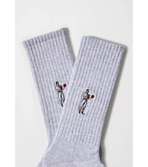 BeBoxer - Grey sports socks with embroidered boxer Besocks funny crazy cute cool best pop socks for women men