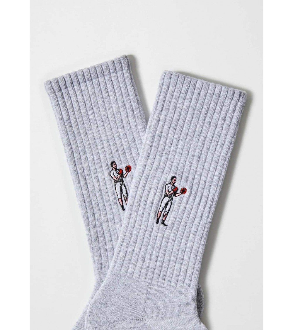 BeBoxer - Grey sports socks with embroidered boxer Besocks funny crazy cute cool best pop socks for women men