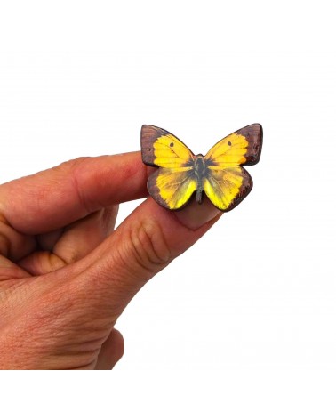 Papillon Jaune - Broche en bois Fen & Co pins rare métal originaux bijoux suisse