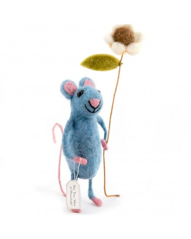 Blue mouse with a flower - Decorative object Sew Heart Felt original kitatori switzerland